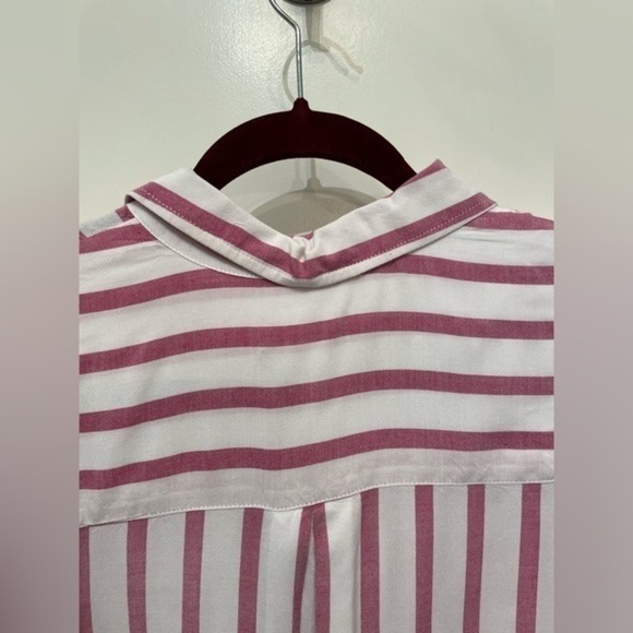 Anthropologie Maeve Fairhope Striped Button Down Flutter Blouse in Pink - Picture 4 of 14
